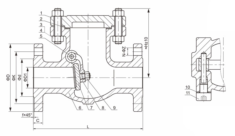 10K日標(biāo)旋啟式止回閥外形尺寸